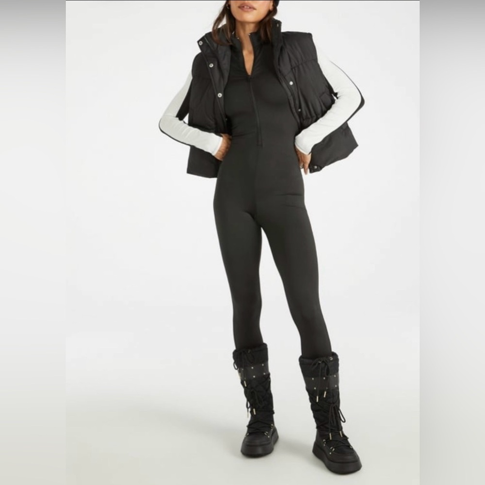 New Black White Zip Front Mock Neck Long Sleeve Jumpsuit Size XXL